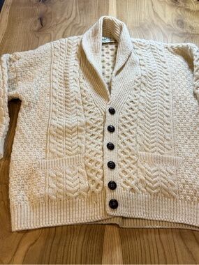 Aran 100% Pure New Wool Cable-Knit Fisherman Cardigan Sweater for Women
